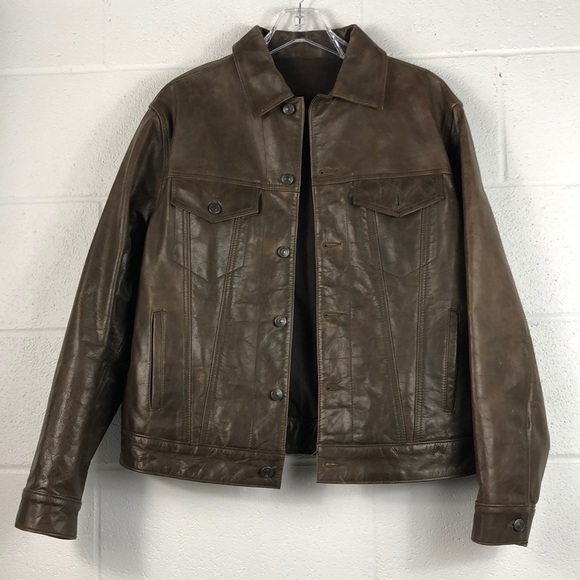 GAP Other - Gap Jeans Leather Trucker Jacket Brown Men’s